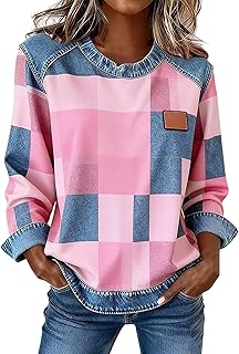 Denim-Patchwork-Sweatshirt für Damen, locker, bequ